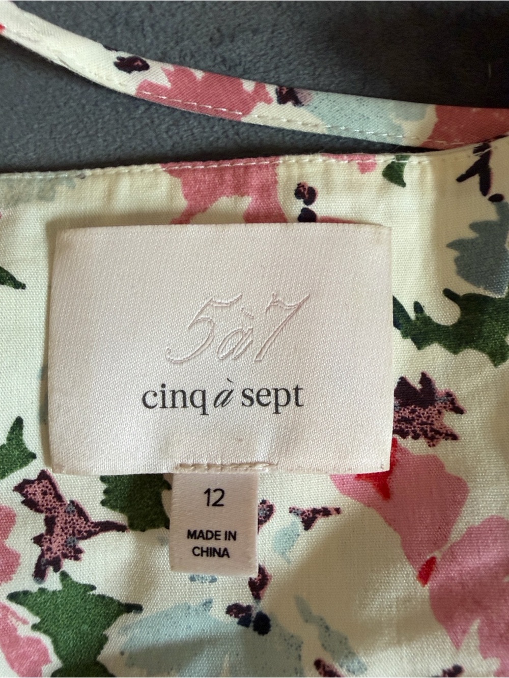 cinq a sept Cream Floral Tiered Midi Skirt with Pink and Navy Accents - Picture 11 of 13